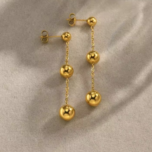 Gold Plated Stainless Steel Round Dangle Earrings - Picture 2 of 3